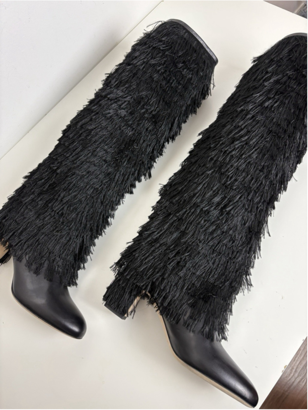 Jimmy Choo Magalie 65 Fringe Knee High Boots Black Leather Size 37 - Picture 13 of 16